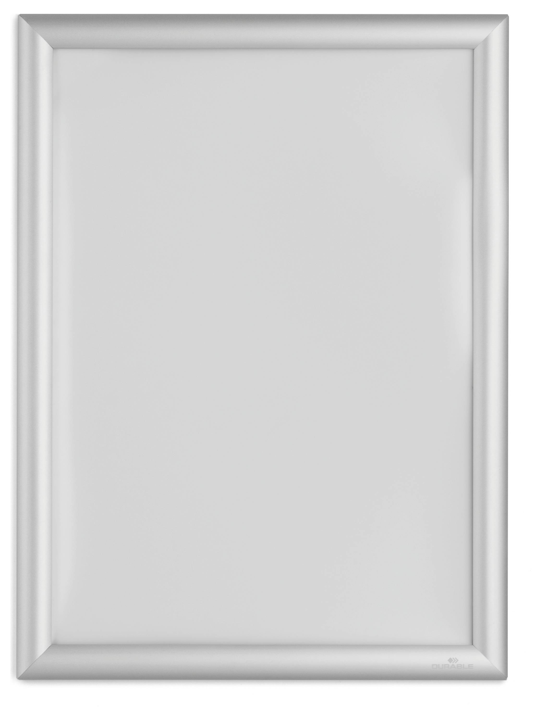 A blank silver-framed poster or display board with a plain white surface, suitable for advertisements or informational displays.