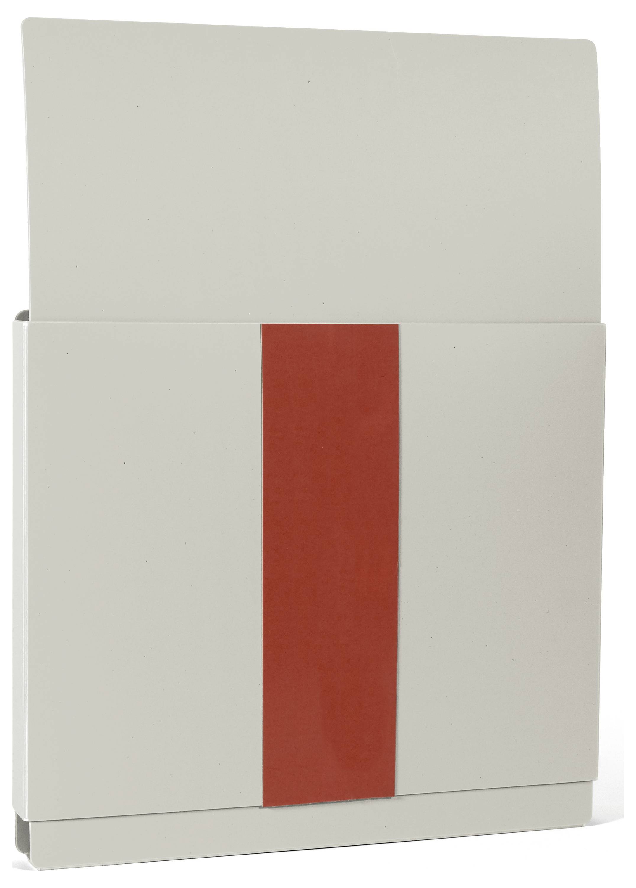 A minimalist white wall panel featuring a vertical red stripe in the center.