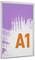 A purple poster with a white splatter design features the large, bold orange text 'A1' in the center.