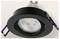 A black recessed LED downlight with a circular design, viewed from below, showing a clear lens with visible LED segments inside.