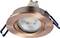 Recessed ceiling light fixture with a copper finish, featuring an LED bulb and spring clips for installation.