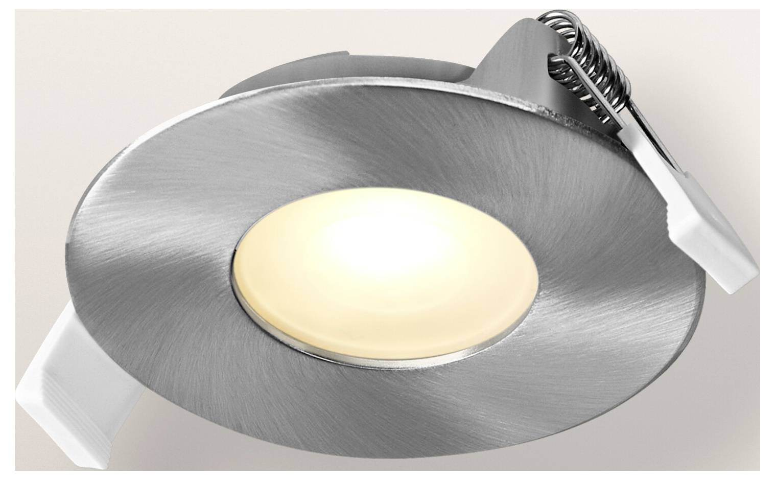 A sleek, round metallic recessed ceiling light with a glowing center, designed for modern interiors.