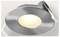 A sleek, round metallic recessed ceiling light with a glowing center, designed for modern interiors.