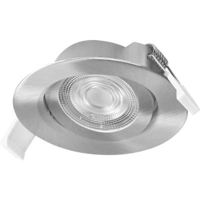 Recessed lighting fixture with a metallic circular design, featuring a central bulb and adjustable mount for directional lighting.