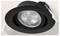 Recessed black ceiling light fixture with a circular design and a detailed lens in the center.