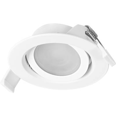 A round, white recessed ceiling light with adjustable holder and spring clip, designed for indoor installation.