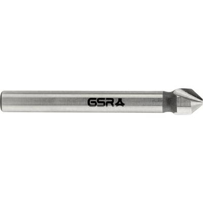 A steel countersink tool with a cylindrical shank and a conical cutting head, marked with the letters 'GSR'.