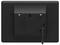 'Back of a black electronic device with a central panel featuring a button layout, two indicator lights, a speaker, and an antenna.'