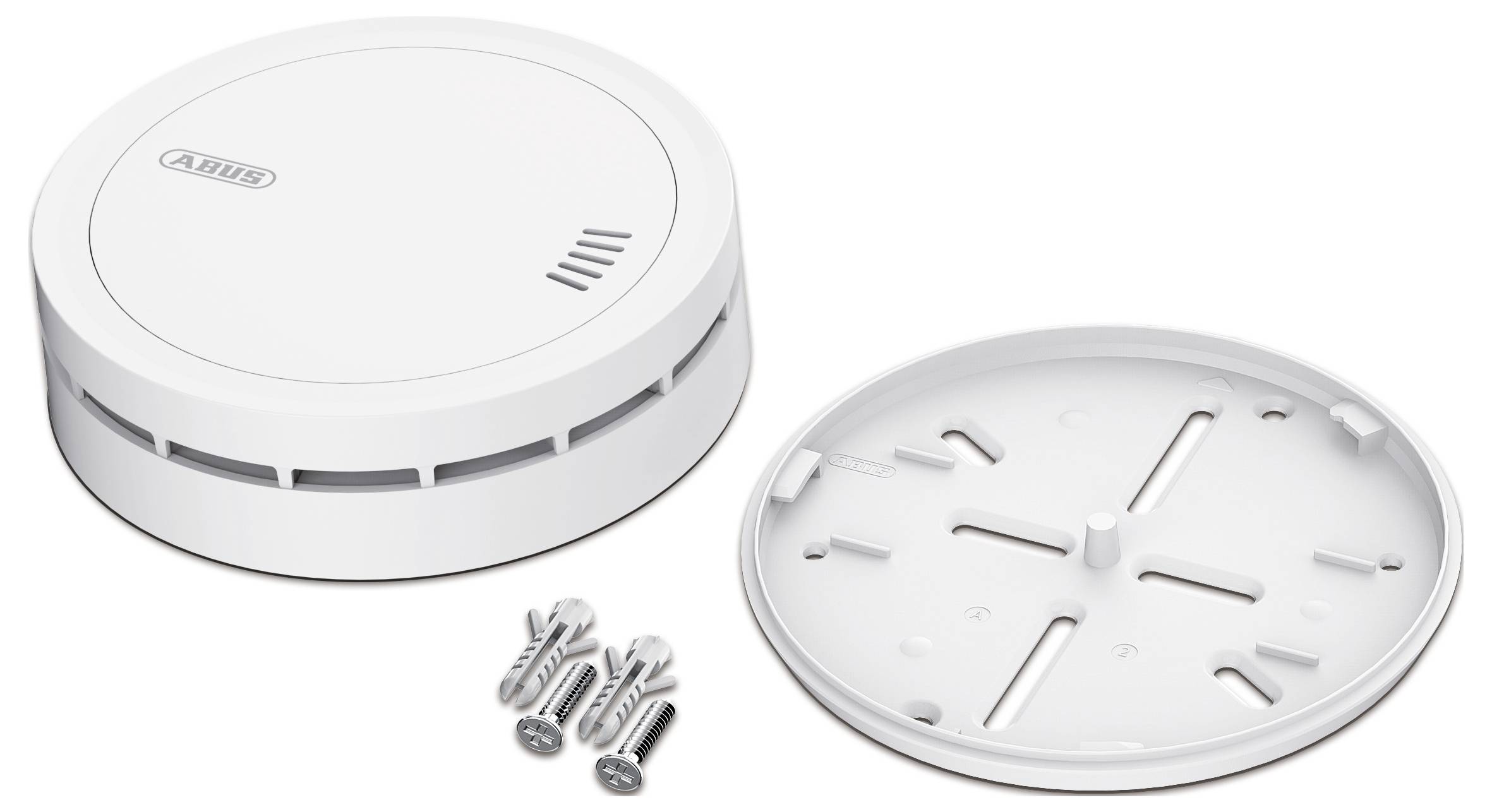 'Smoke detector and mounting plate with screws'