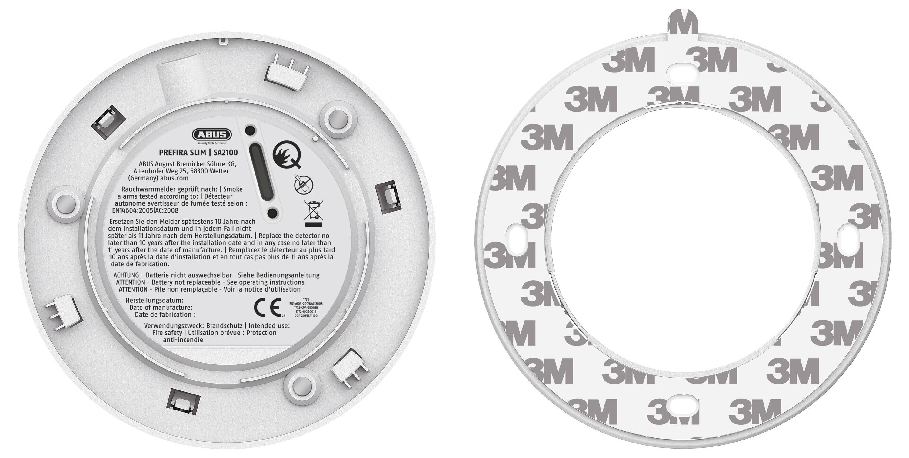 'ABB M1250' mounting plate with labels, screw holes, and 3M adhesive tape, for secure installation.