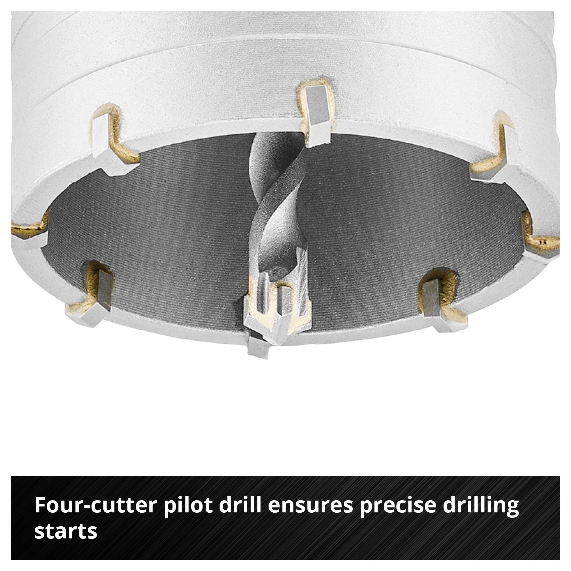 Four-flute centre drill with four cutting edges for precise, exact drilling starts.