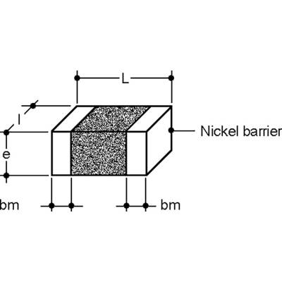 Diagram of a rectangular component with nickel barrier, labeled dimensions: length 'L', width 'bm', and thickness 'e'.