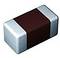 A small, rectangular ferrite bead with metallic ends, typically used for EMI suppression in electronic circuits.