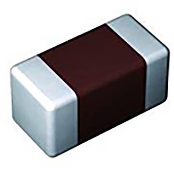 A small rectangular electronic component with a metallic appearance, commonly used as a surface-mount capacitor or resistor on circuit boards.