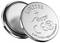 Two metallic coin cell batteries, labeled 'LIR2032' and '3.7V Li-ion Rechargeable', with brand and CE mark on the surface.