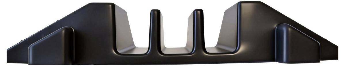 Black plastic comb-like guard with three raised prongs and angled end supports, viewed from the front on a white background.
