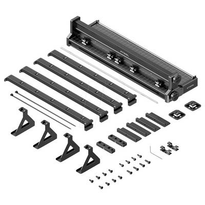 'YT Cool' metal framing kit parts laid out, including rails, brackets, screws, and fasteners, suitable for assembly of a cutter tool frame.