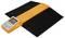 A digital angle ruler with an orange casing and screen displaying measurements, laid flat on a textured black surface.