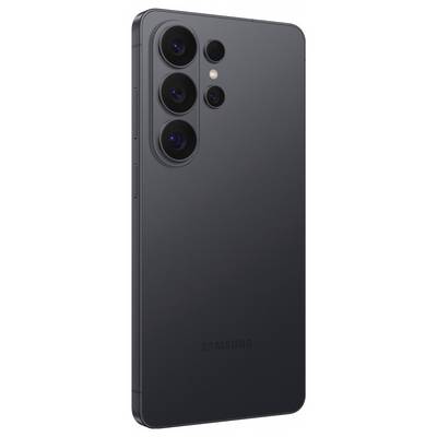 A sleek black smartphone showing its back with a vertical array of three cameras and an LED flash, featuring a smooth, minimalist design.