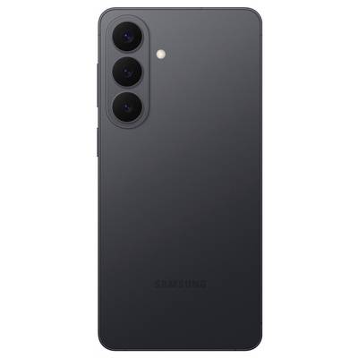A black smartphone with three rear cameras and a flash on the top left corner. The back bears the brand name in dark letters at the bottom.