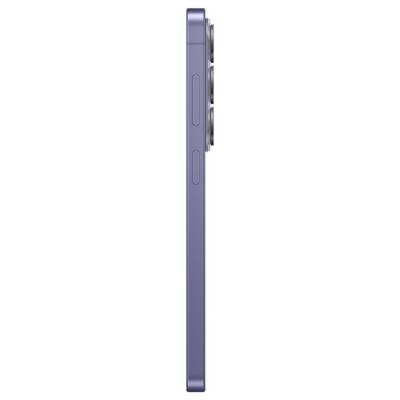 Side view of a purple smartphone showing two buttons and dual rear cameras.