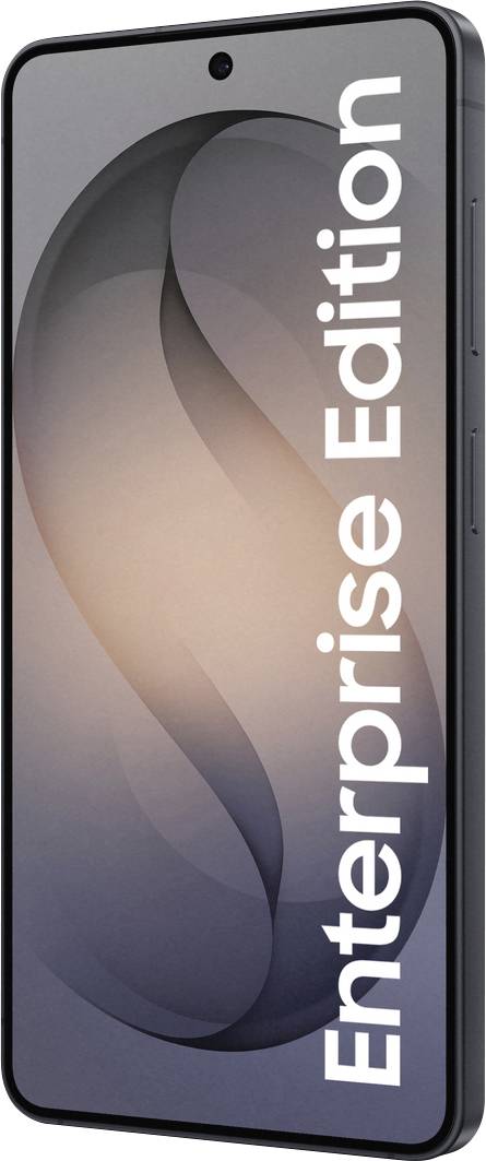 A smartphone with 'Enterprise Edition' text on the screen and a curved design in the background.