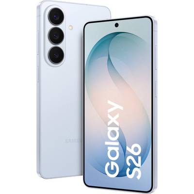 Smartphone with three rear cameras and a screen displaying 'Galaxy S26.'