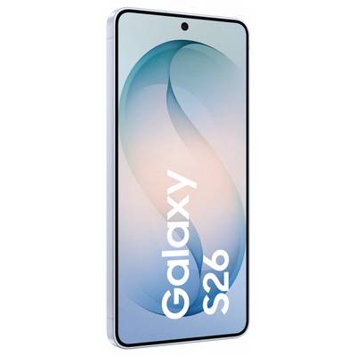 'Samsung Galaxy S26 smartphone with a sleek design, curved screen edges, and the text Galaxy S26 displayed vertically on the screen.'