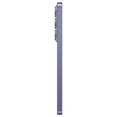Side view of a purple smartphone with triple rear cameras on the left edge.