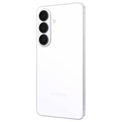 A white smartphone with three rear cameras on the top-left, showing a sleek, minimalist design.