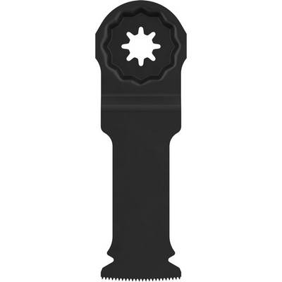 An oscillating tool blade with a star-shaped attachment point and a jagged cutting edge, commonly used for precision cutting.