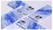 Five phone cases with blue and pink marble patterns, each positioned at varying angles, showcasing camera cutouts and side buttons.