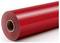 A close-up of a large red vinyl roll, slightly tilted, on a white background. The roll is glossy, reflecting light subtly.
