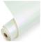 A roll of glossy, translucent white paper is partially unrolled on a plain background, showing its smooth and reflective texture.