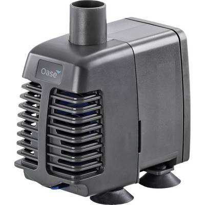 A compact black aquarium water pump with a cylindrical outlet on top, labeled 'Oase', featuring a vented design and suction cup feet.