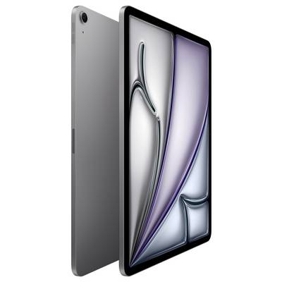 A sleek, modern tablet with a minimalist design and metallic finish, displaying an abstract, multicolored digital art on its screen.