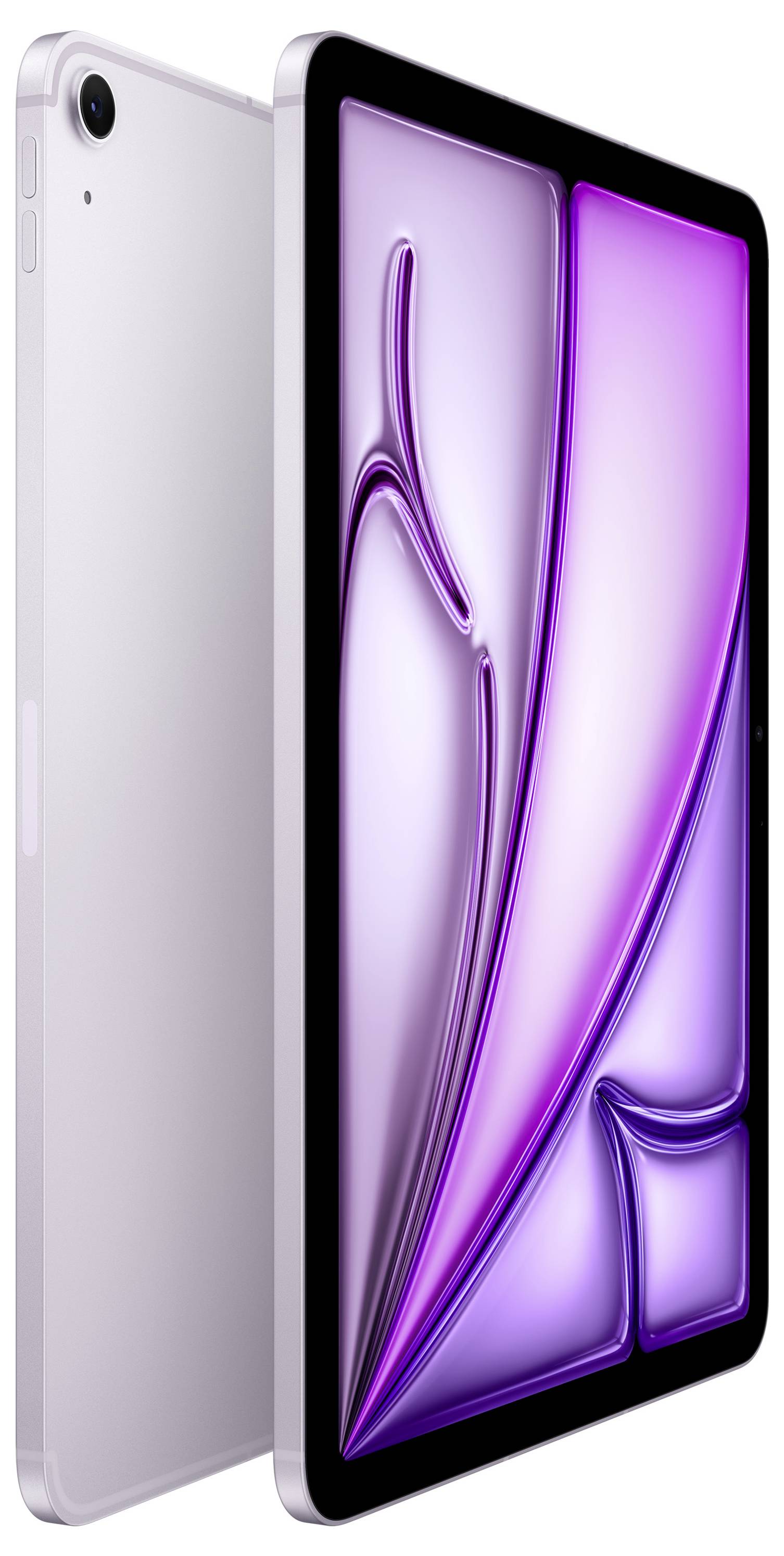 A tablet with a sleek design and a purple abstract pattern on the screen, showcasing its modern aesthetic and vibrant display.