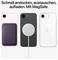 Three iPhones with MagSafe accessories: Wallet attached to pink iPhone, charger on black iPhone, and transparent case on white iPhone. Text: 'Quickly dock, swap, charge. With MagSafe.'