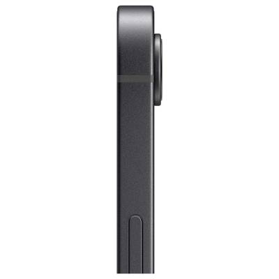 Side view of a slim, black device with a protruding circular camera lens.