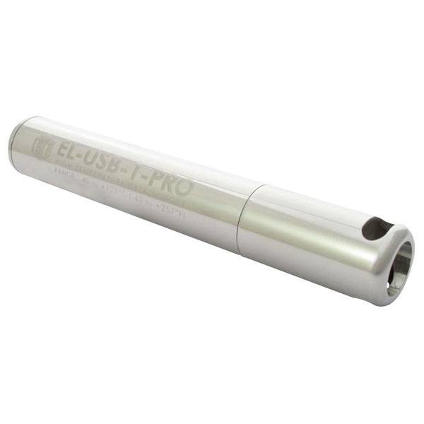 A silver cylindrical electronic temperature data logger labeled 'EL-USB-T-PRO,' used for high-accuracy temperature monitoring.