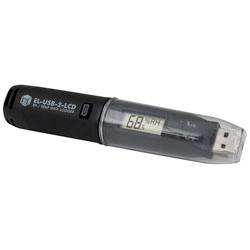 Digital USB data logger with display showing '68% RH', used for monitoring temperature and humidity levels.