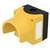 A yellow and black industrial sensor with a curved cover, designed for mechanical or safety applications.