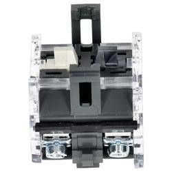 A mechanical keyboard switch with a clear housing showing internal components, designed for visibility of its mechanisms.