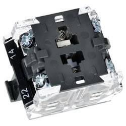 A black and transparent electrical relay socket with four visible connection points, designed to secure a relay in an electrical circuit.