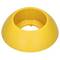 'A yellow plastic traffic cone base, circular in shape, used for supporting poles or delineating areas.'