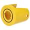 A yellow plastic cylindrical tool with a hollow interior and an O-ring, featuring tab-like protrusions, designed for socket or plug use.
