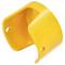 A yellow plastic cover with two screwholes, designed for protective equipment or machinery part.