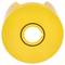 A yellow circular object with a central hollow opening sits on a white background. Its smooth surface and consistent color are prominent.