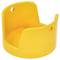 A yellow plastic wall bracket, designed for holding a cylinder-shaped object, featuring a curved design and two mounting holes.