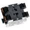'Black and transparent relay switch with visible springs and terminals, used in electrical panels to control circuits.'